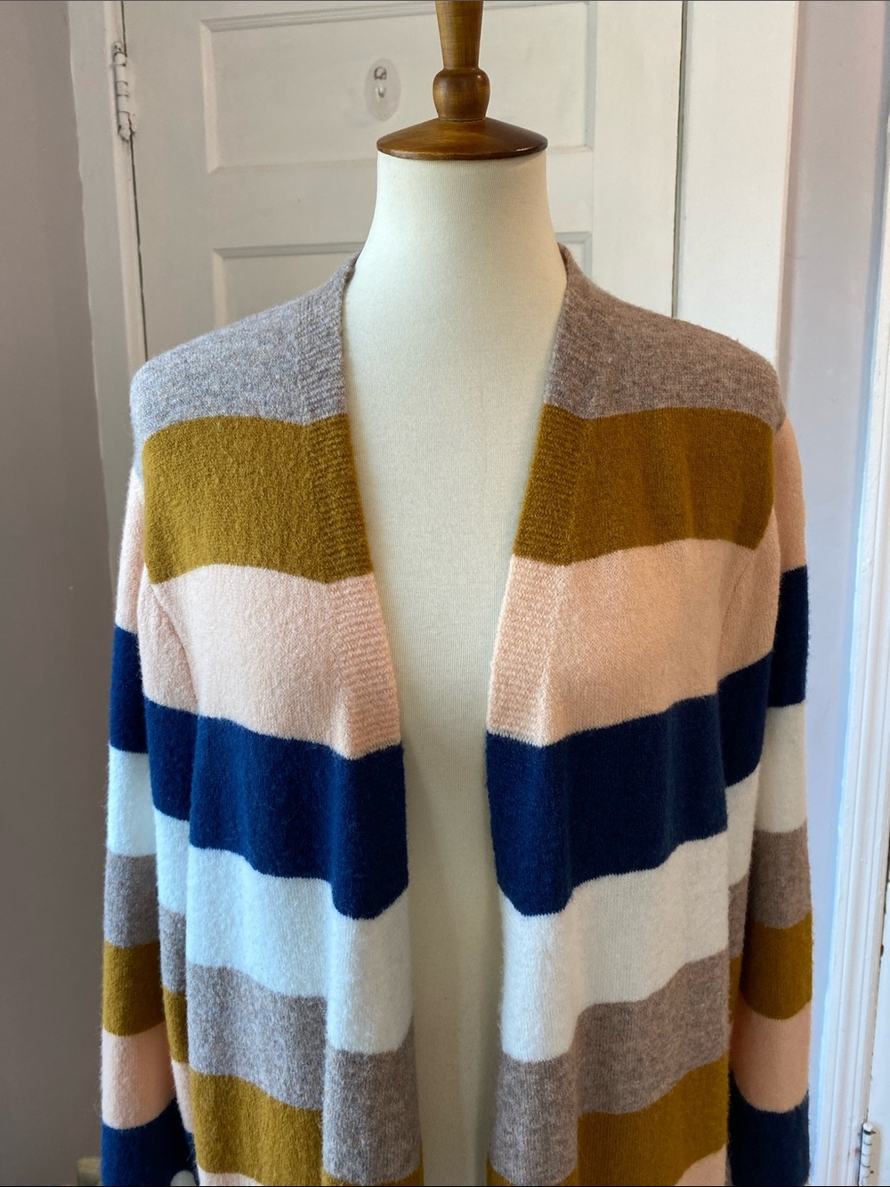 Madewell Kent Bengali IndigoStripe Wool Blend OpenCardigan, Size XL - Picture 9 of 17